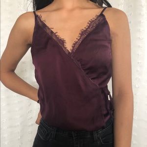 Wine Lacy Wrap Top